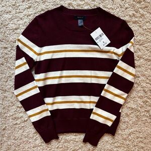 NWT Forever 21 Burgundy and White Striped Sweater